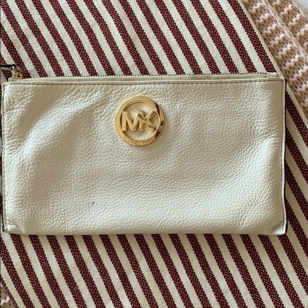 Michael Kors white leather clutch